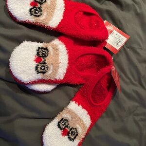 Two Target Red and White Santa Slipper Socks tempura from 2024 Winter Wonderland